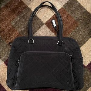Vera Bradley Large Black Quilted Laptop Shoulder Tote Bag